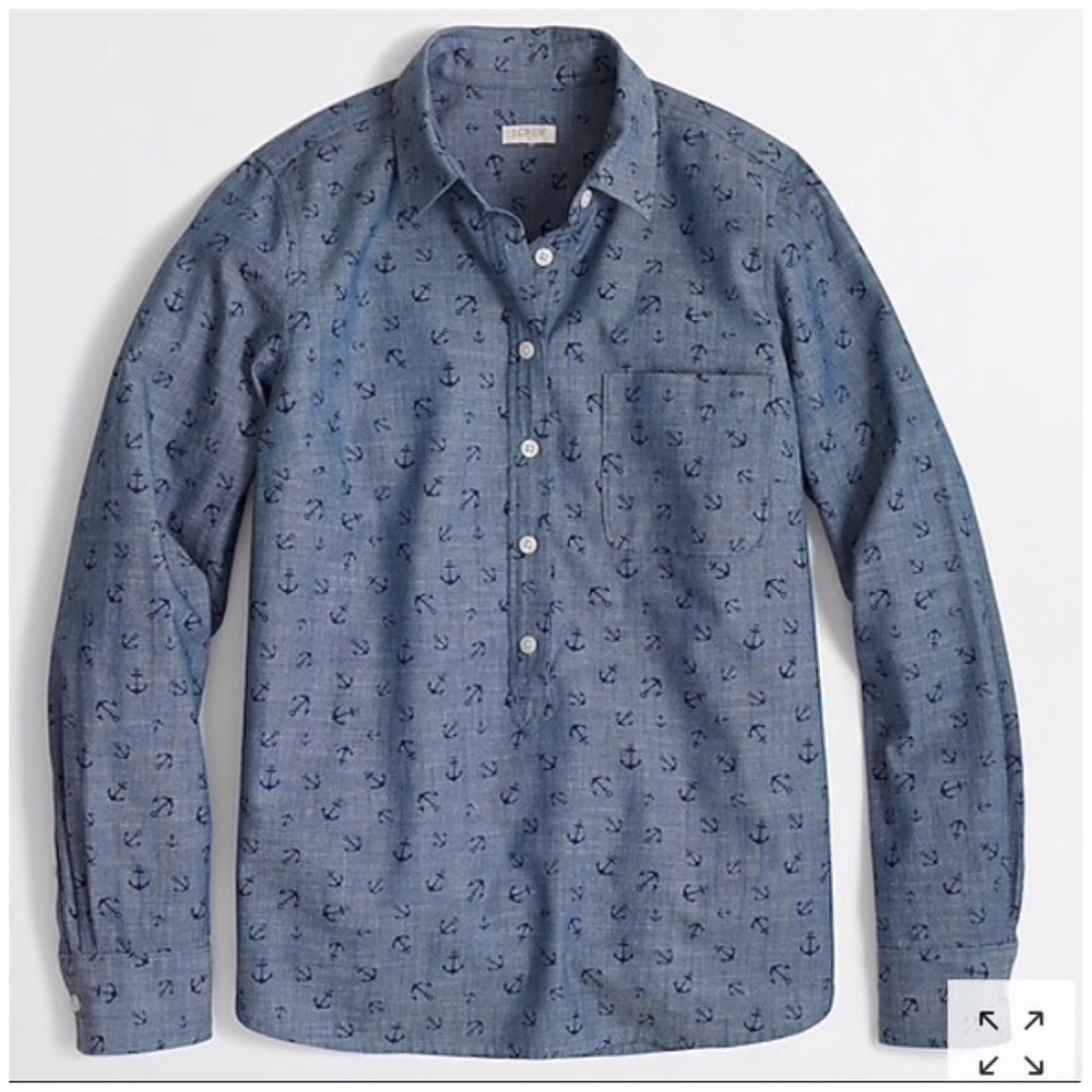 J. Crew Factory Printed Chambray Popover Top